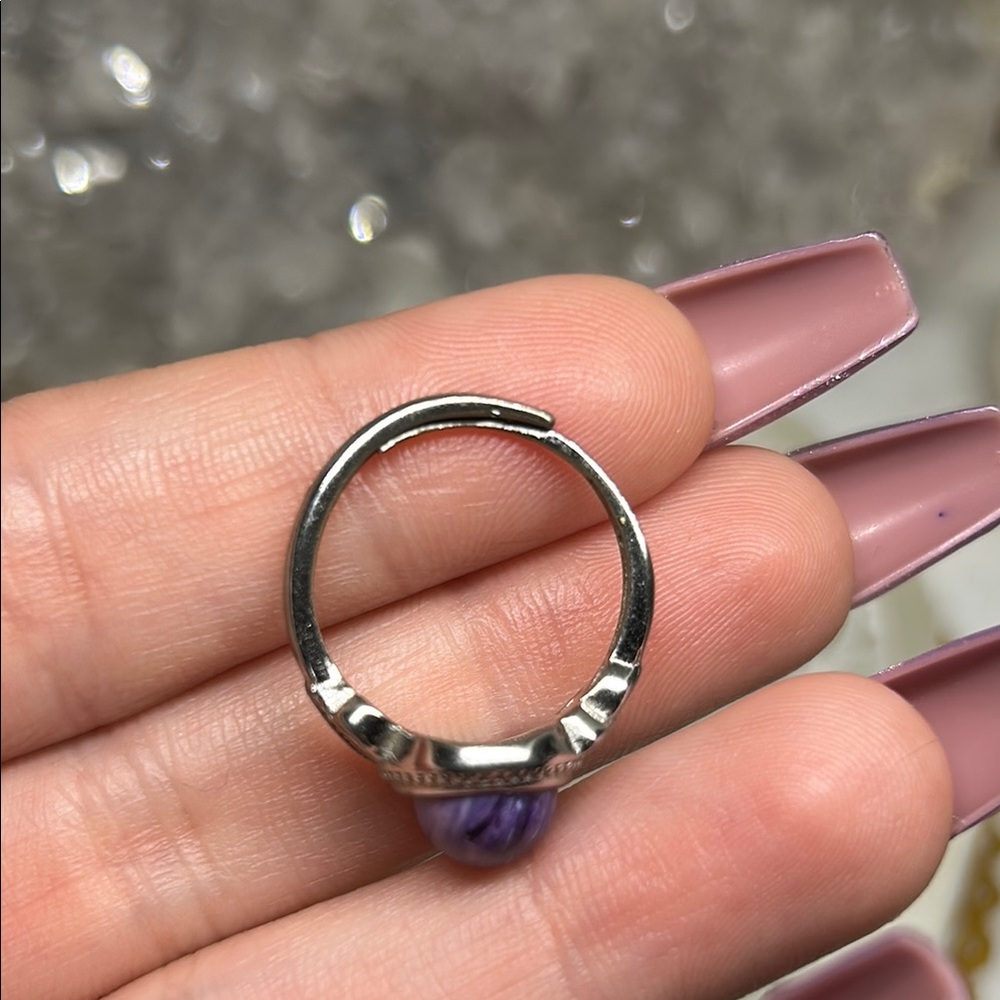 Purple Charoite Silver Plated Adjustable Ring - image 3